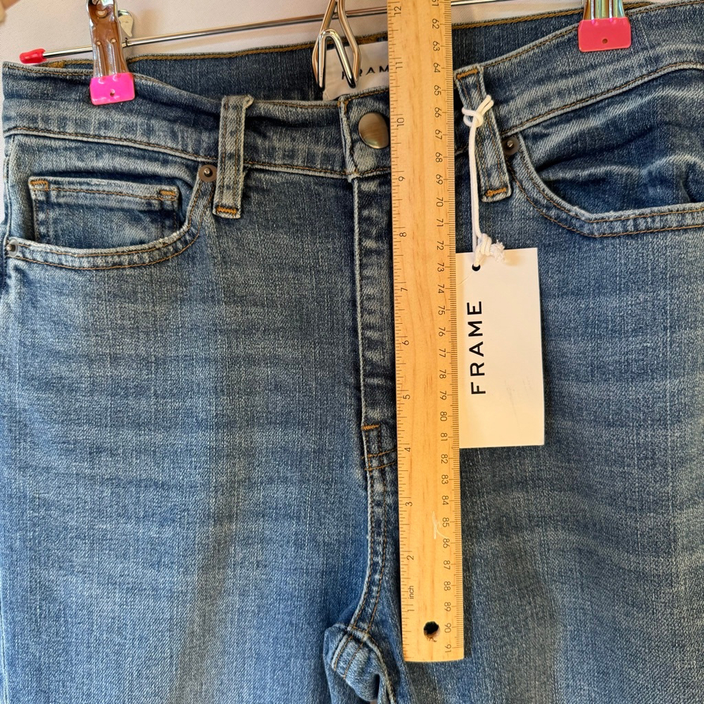 FRAME Flare Jeans Women’s Blue Size 26 Le Easy Raw Hem High-Rise Denim NWT - Picture 9 of 10